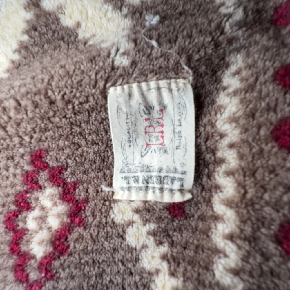 Ralph Lauren Nordic Throw Blanket Cream‎ Taupe Fair Isle Snowflake Fleece Lodge
